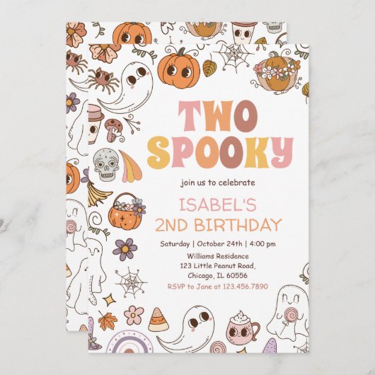 Invitation Fille Deux Éffrayant Retro Halloween Anniversaire (Devant / Derrière)