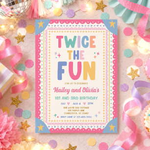 Invitation Fille deux fois plus de plaisir Anniversaire commu