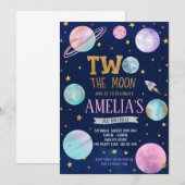 Invitation Fille Deux La Lune Anniversaire (Devant / Derrière)