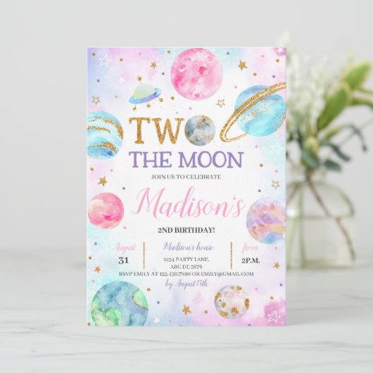 Invitation Fille Deux La Lune Espace Anniversaire (Debout devant)