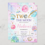 Invitation Fille Deux La Lune Espace Anniversaire (Devant / Derrière)