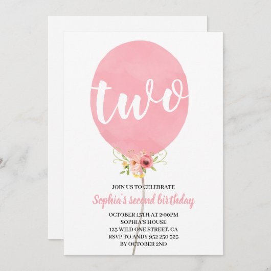 Invitation Fille deuxième bison rose (Devant / Derrière)