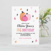 Invitation Fille d'Halloween Anniversaire Citrouille rose Éto (Debout devant)