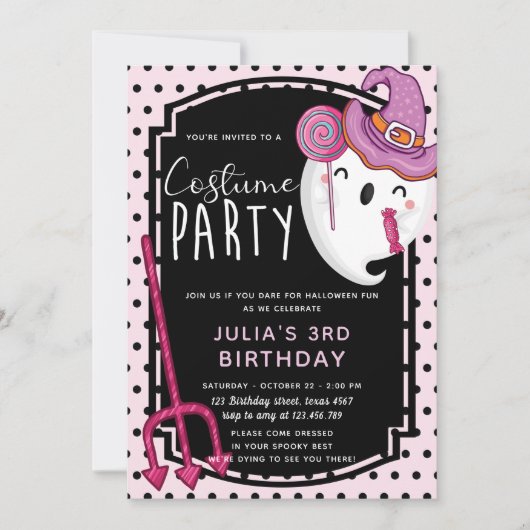Invitation Fille d'Halloween fête costumée d'anniversaire (Devant)