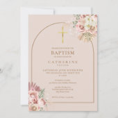 Invitation Fille d'herbe de Pampas en or rose Baptême Christe (Devant)