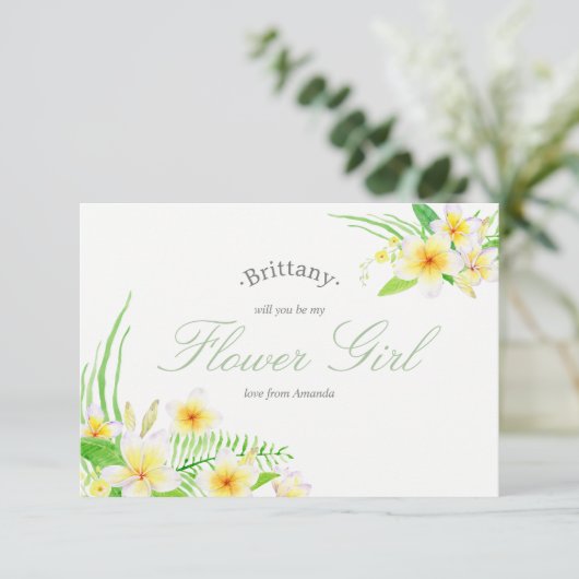 Invitation Fille d'honneur de mariage au frangipanier à l'aqu (Debout devant)