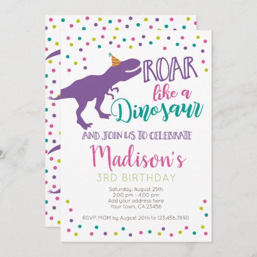 Invitation Fille Dinosaur Anniversaire