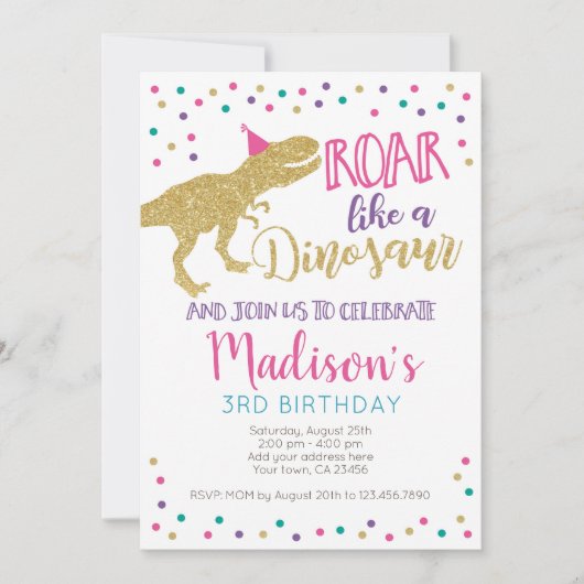 Invitation Fille Dinosaur Anniversaire (Devant)