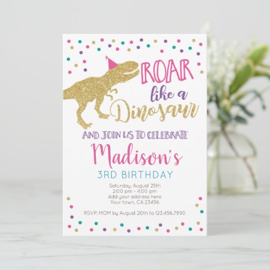 Invitation Fille Dinosaur Anniversaire (Debout devant)
