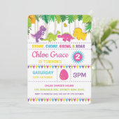 Invitation Fille Dinosaur Anniversaire Rose Roar Dino (Debout devant)