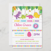 Invitation Fille Dinosaur Anniversaire Rose Roar Dino (Devant)