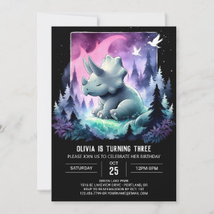 Invitation Fille Dinosaur Triceratops Anniversaire