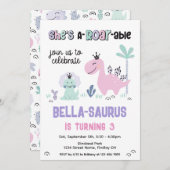 Invitation Fille Dinosaure Fête d'Anniversaire A-Roar N'impor (Devant / Derrière)