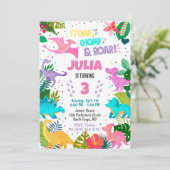 Invitation fille dinosaure rose (Debout devant)