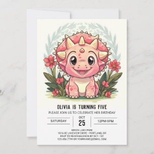 Invitation Fille Dinosaure Rose Bohème Anniversaire