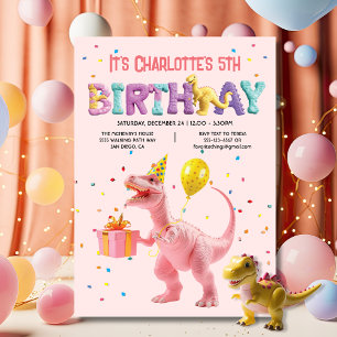 Invitation Fille Dinosaure Rose fête d'anniversaire