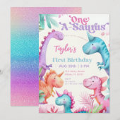 Invitation Fille Dinosaure Violet One-A-Saurus Premier Annive (Devant / Derrière)
