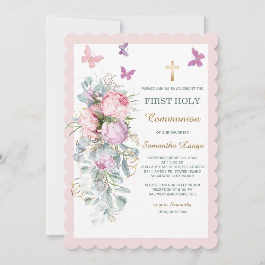 Invitation Fille d'invitation à la première communion (Devant)