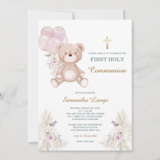 Invitation Fille d'invitation à la première communion (Devant)