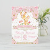 Invitation Fille d'invitation au Baby shower floral de Lapin (Debout devant)