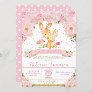 Invitation Fille d'invitation au Baby shower floral de Lapin