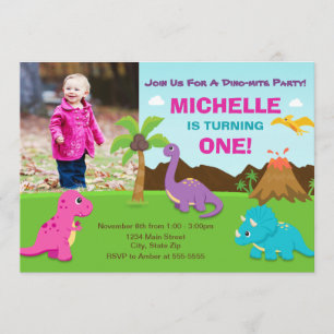 Invitation Fille d'invitation d'anniversaire de dinosaure, ęr