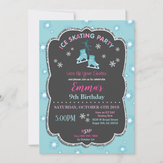 Invitation Fille d'invitation d'anniversaire de patinage de (Devant)