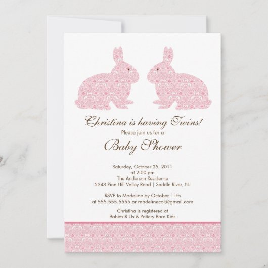 Invitation Fille d'invitation de baby shower de lapin de (Devant)