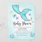 Invitation Fille d'invitation de Baby shower de sirène, sous (Devant / Derrière)