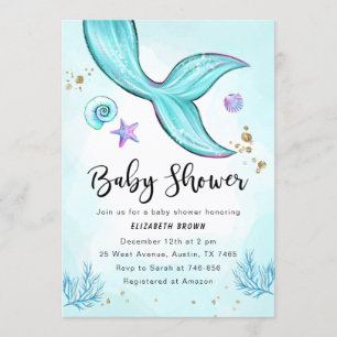 Invitation Fille d'invitation de Baby shower de sirène, sous