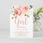 Invitation Fille d'invitation de Baby shower rose pâle (Debout devant)