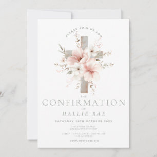 Invitation Fille d'invitation de confirmation, croix florale