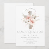 Invitation Fille d'invitation de confirmation, croix florale  (Devant / Derrière)