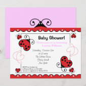 Invitation Fille d'invitations de baby shower de coccinelle (Devant / Derrière)
