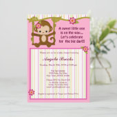 Invitation Fille d'invitations de baby shower de Mlle Monkey (Debout devant)