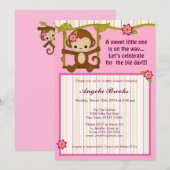 Invitation Fille d'invitations de baby shower de Mlle Monkey (Devant / Derrière)