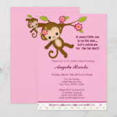 Invitation Fille d'invitations de baby shower de Mlle Monkey (Devant / Derrière)