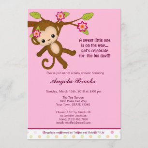 Invitation Fille d'invitations de baby shower de Mlle Monkey