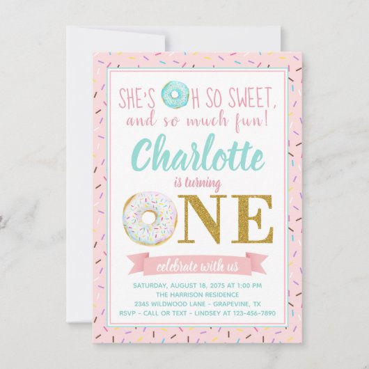 Invitation Fille Donut 1er anniversaire (Devant)