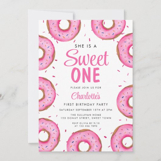 Invitation Fille Donut fête d'anniversaire (Devant)