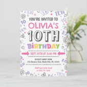 Invitation Fille Doodle 10e anniversaire (Debout devant)