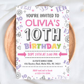 Invitation Fille Doodle 10e anniversaire