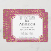 Invitation Fille d'or Empreinte de léopard rose (Devant / Derrière)