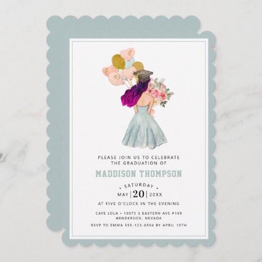 Invitation Fille douce avec Aquarelle pourpre (Devant / Derrière)