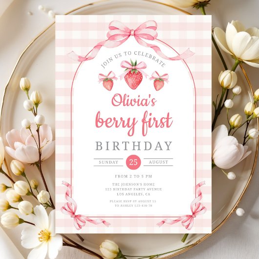 Invitation Fille douce fraise 2ème anniversaire