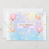 Invitation Fille Douce Photo de Fête d'Anniversaire au Ballon (Dos)