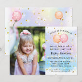 Invitation Fille Douce Photo de Fête d'Anniversaire au Ballon (Devant / Derrière)