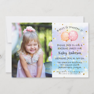 Invitation Fille Douce Photo de Fête d'Anniversaire au Ballon