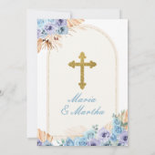 Invitation Fille DOUCE Priant Première Sainte Communion Bleu  (Dos)