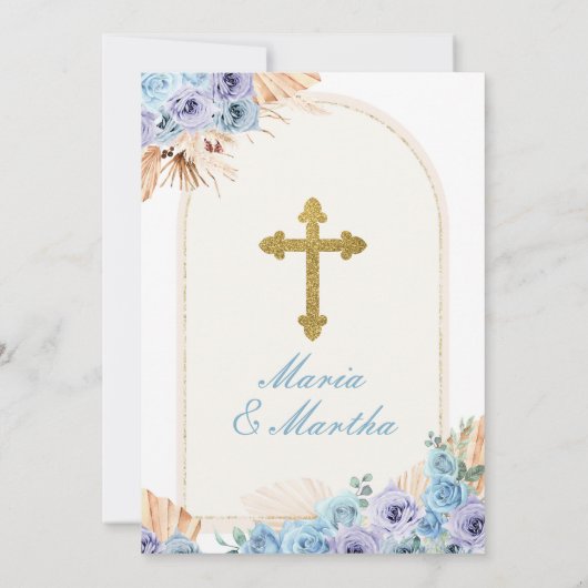 Invitation Fille DOUCE Priant Première Sainte Communion Bleu (Dos)